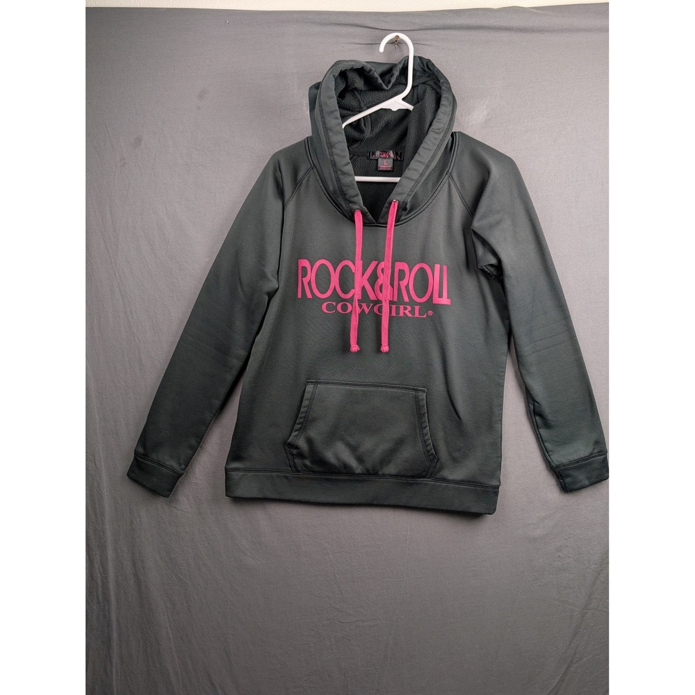 Rock &‎ Roll Cowgirl Womens Gray Pink Logo Hoodie Sweatshirt Size Large
